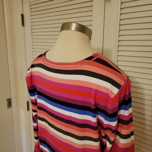 Striped Long Sleeve Cotton Modal Talbots XL Petite Pink Purple Brown Stretchy - Picture 5 of 7